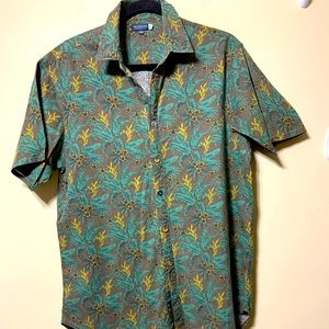 Brown and green floral button up shirt